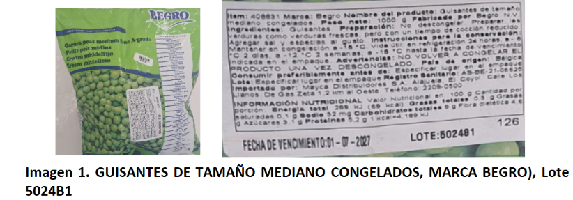 ADVERTENCIA SANITARIA SOBRE PRESENCIA DE LISTERIA MONOCYTOGENES EN GUISANTES TAMAÑO MEDIANO CONGELADOS, MARCA BEGRO
